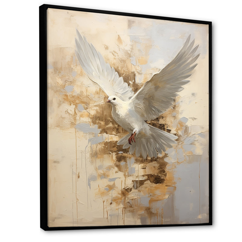 Minimalisme beige et colombe dorée sur toile, H 20 po x l 12 po x P 1 po, Cadre flottant noir