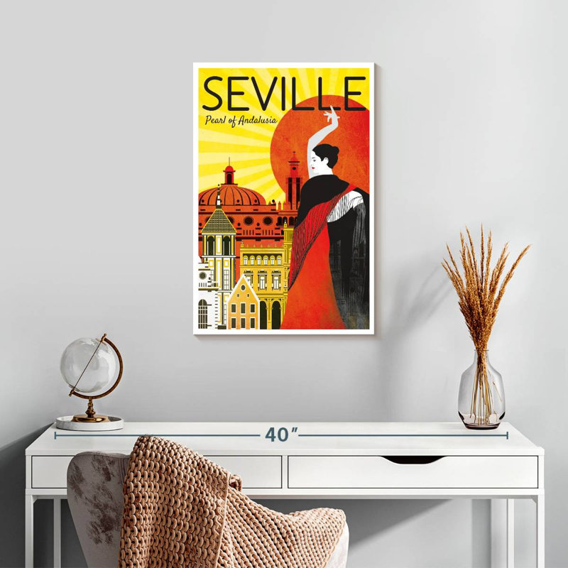 Séville perle d'Andalousie, affiche rétro, H 24 po x l 16 po