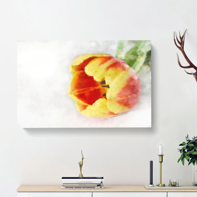Tulip In Red And Yellow - Wrapped Canvas Painting
