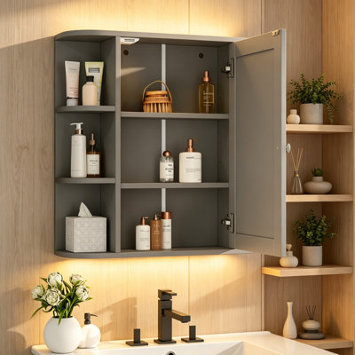 Armoire de rangement murale de salle de bain avec miroir, tablette réglable et portes