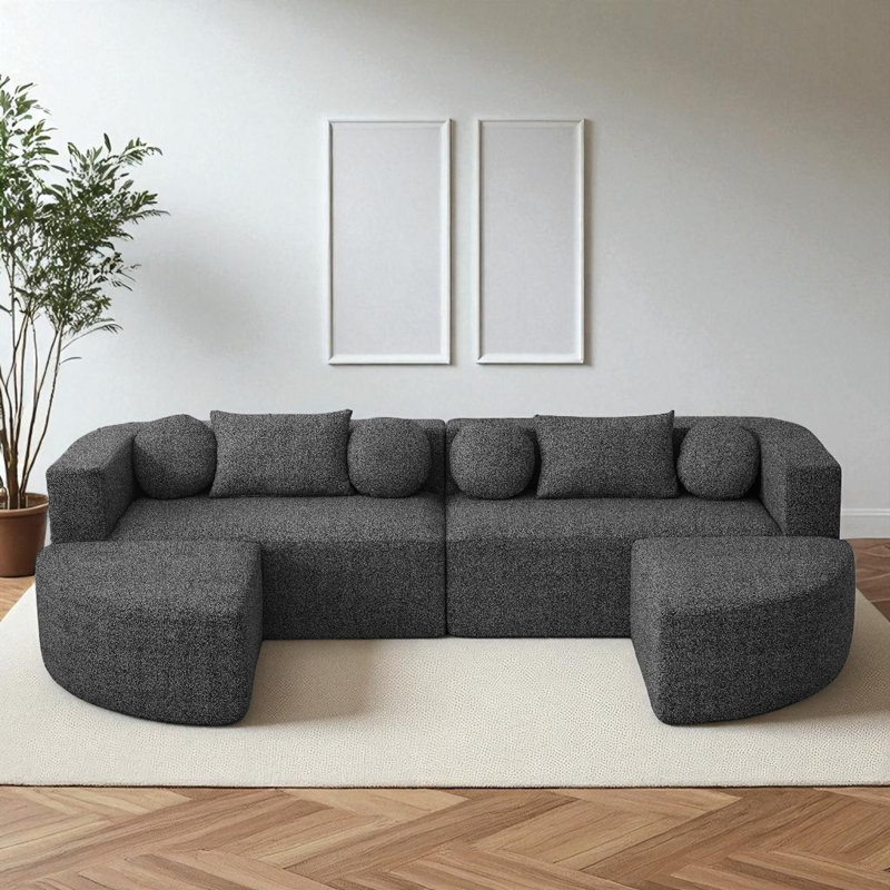 Upholstered Boneless Modular Sectional, Black Boucle