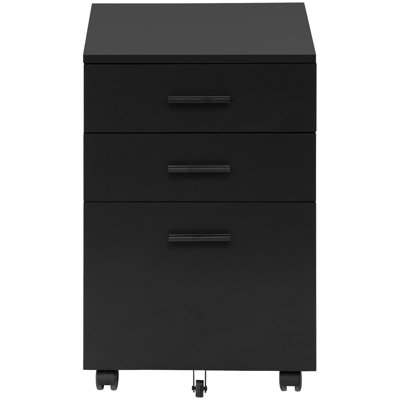 Black Laminate Rolling File Container, For Neat Office Organization Cabinet In Laminate, With Adequate Storage Drawers