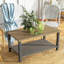 Outdoor Coffee Table with Shelf, Wood-Effect Metal Top, Brown