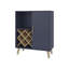 Armoire de bar H 38,6 po, 1 porte, 1 tiroir, 4 tablettes, bleu Alby / chêne naturel - salon