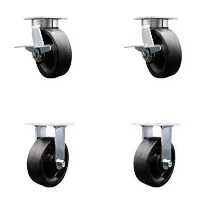 6 Inch Kingpinless Glass Filled Nylon Wheel Caster Set 2 Brakes 2 Rigid SCC