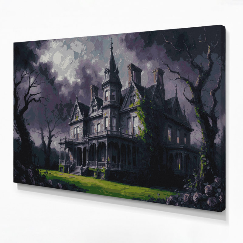 «Halloween Haunted mansions», art mural sur toile grise, H 16 po x l 20 po