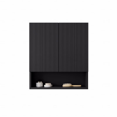 26" Wall-Mounted Striped Bathroom Cabinet, With Doors, Shelf And Open Storage Compartment Over The Toilet Storage Cabinet