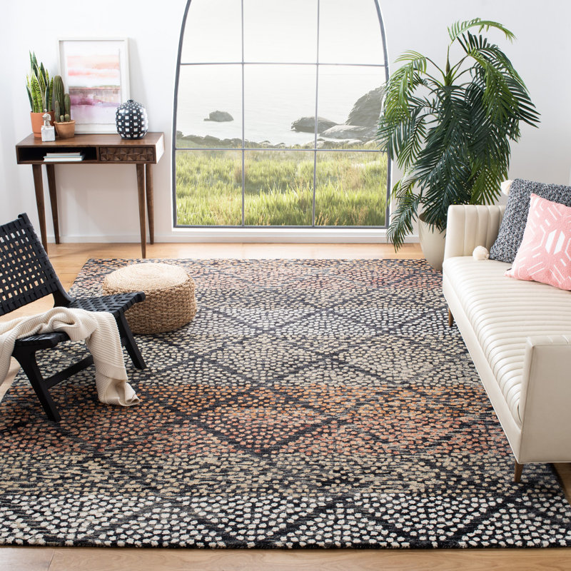 Tapis bleu marine / ivoire en laine Brashear, Rectangle 4 pi x 6 pi