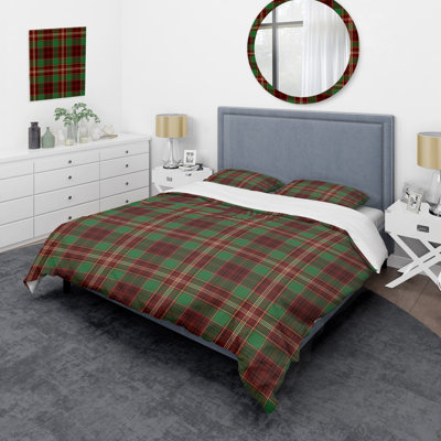 Green And Red Checked Tartan Polyester Gingham Duvet Cover