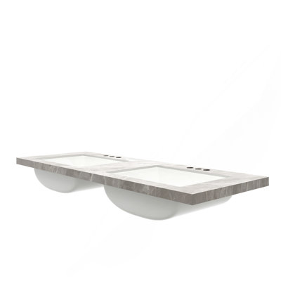 Modern Sintered Stone Bathroom Vanity Top with Undermount Ceramic Sink Basin, Polished Curved Edge Faux Marble Countertop for Vanity Bases (Top Only), Light Gray