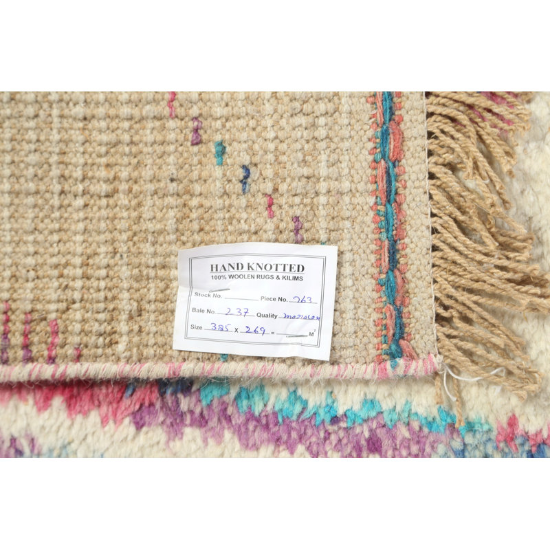 One-of-a-Kind 8'10" x 12'10" Rectangle Wool Area Rug in Ivory and Navy
