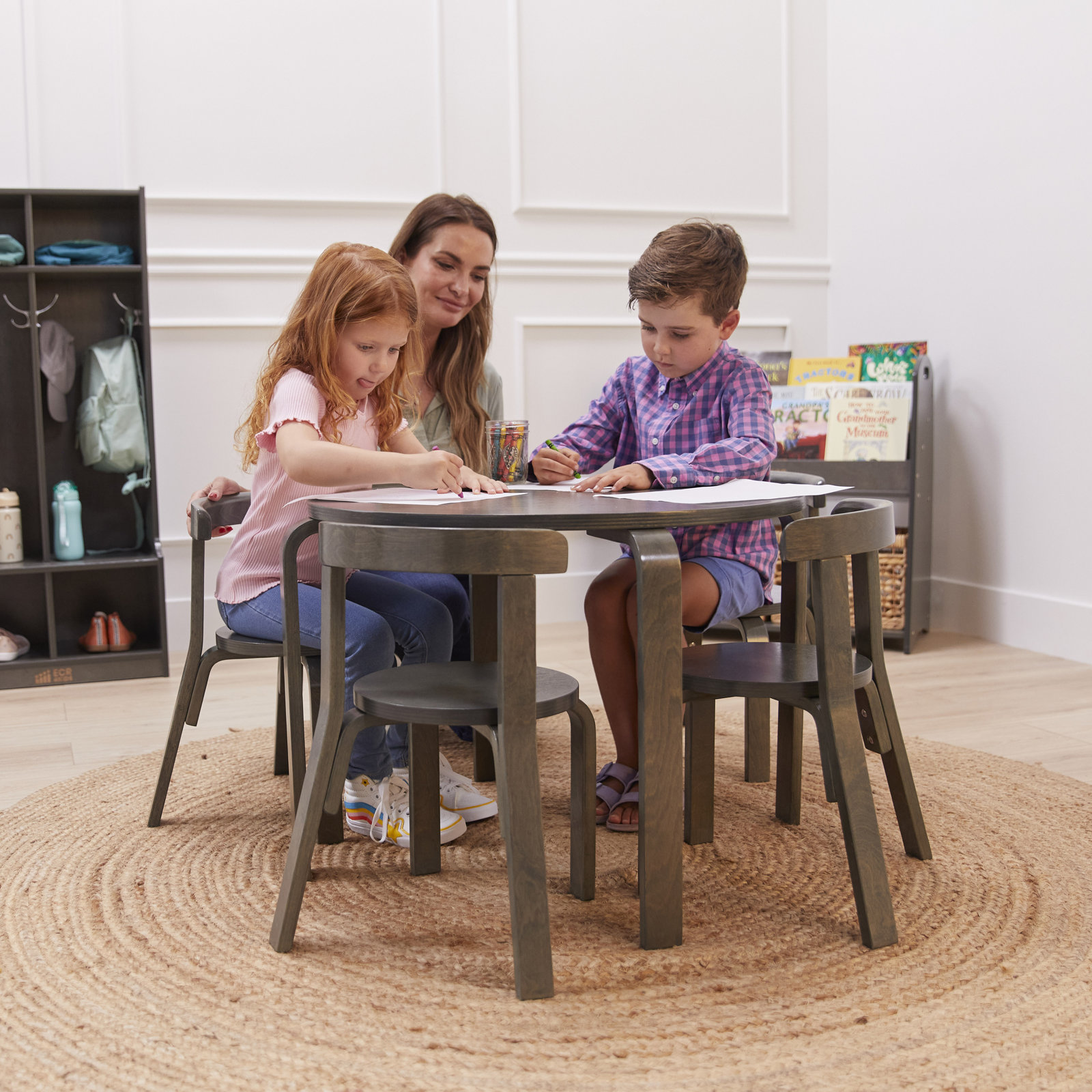 Bentwood Kids Table and Chair Set, Gray Wash