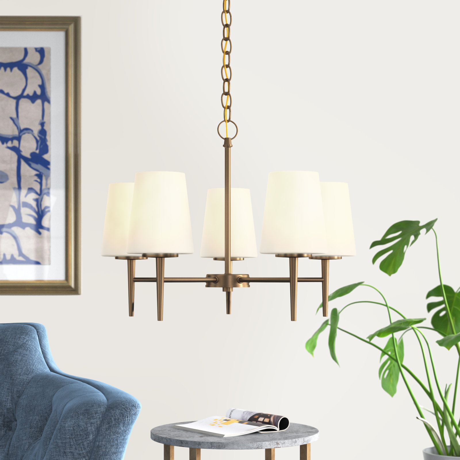 Erlandson 5 - Light Dimmable Chandelier, Satin Brass, 17.5" H x 25.25" W x 25.25" D, 100 Watt A19 Medium