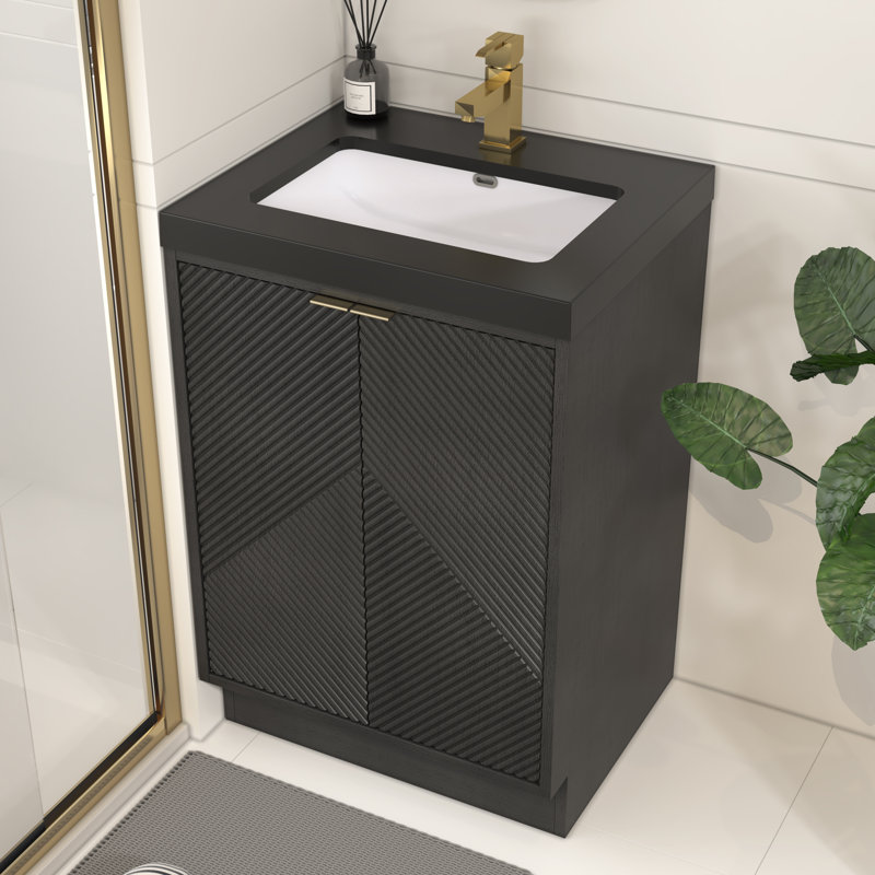 Monterey 23.6" Inch Freestanding Bathroom Vanity + Reinforced Black Acrylic Sink, Black