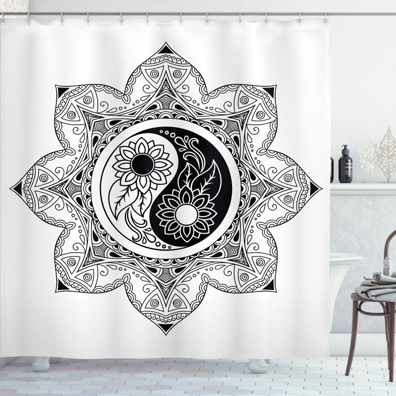 Rideau de douche simple décoration floral yang mandala, l 69 po x L 70 po