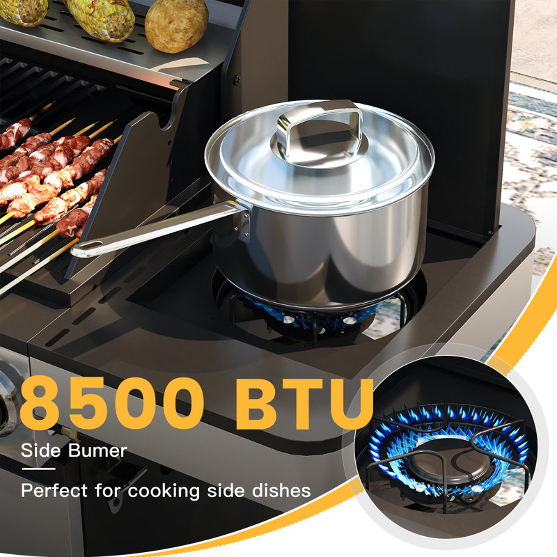 Barbecue autoportant au propane liquide 4 brûleurs 46 500 BTU avec brûleur latéral et armoire