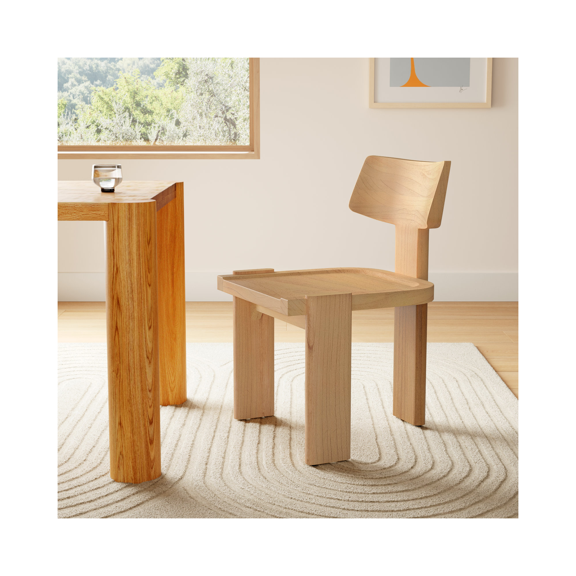 Geddes Solid Wood Tripod Dining Chair, Light Natural