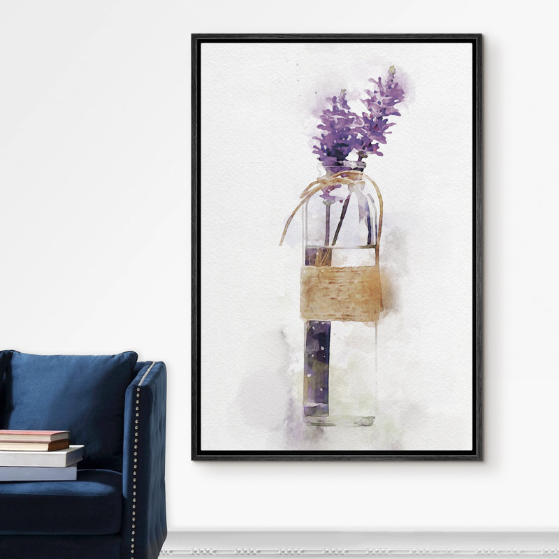 Signe, reproduction d'art sur toile encadrée, lavande mauve, vase floral, aquarelle, art moderne, romantiques, pastel coloré pour le salon, la chambre à coucher, le bureau