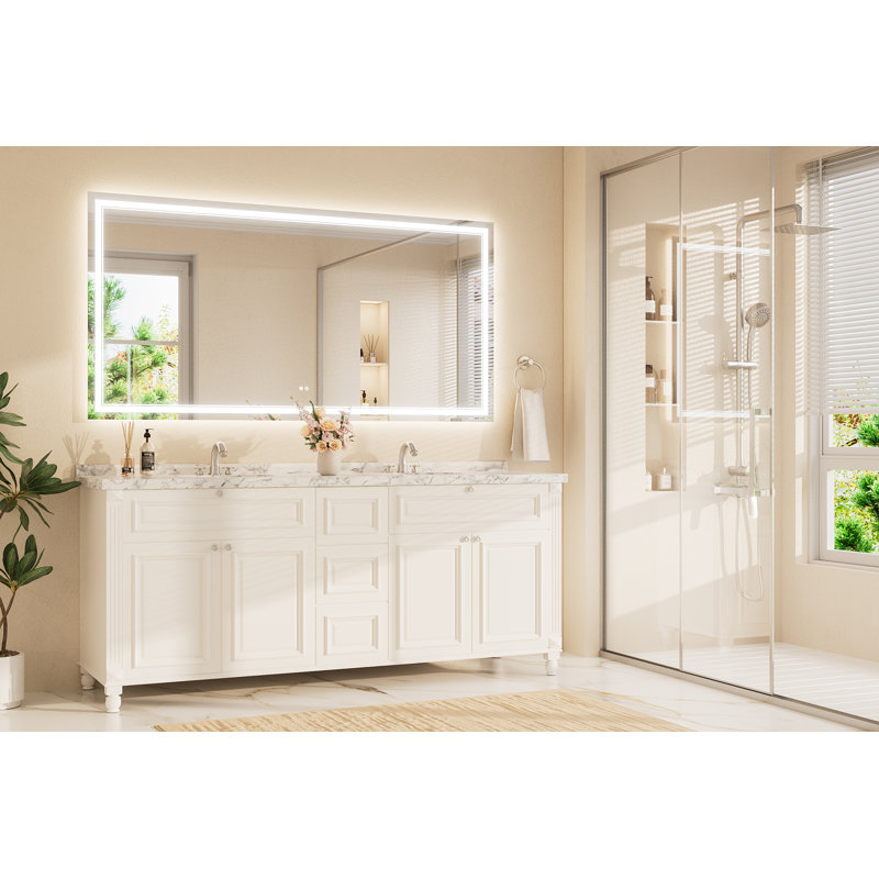 Frontlit and Backlit LED Bathroom vantiy Mirror,3 Color Dimmable Light & Anti-fog Tempered Glass mirror, Rectangle, 36" x 72"