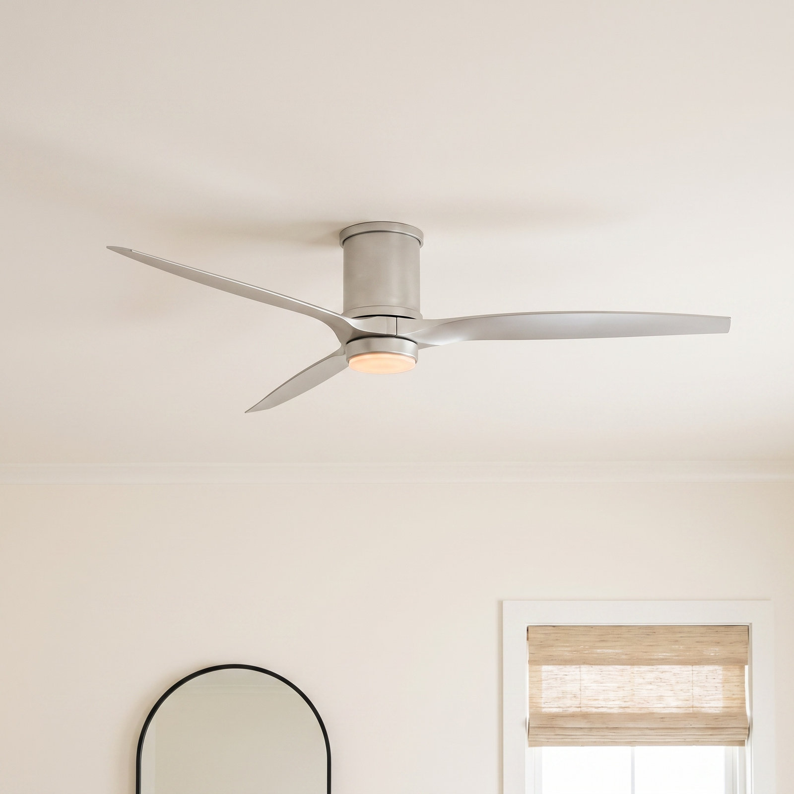 Hover Flush 72" Smart Ceiling Fan with Light Kit, Brushed Nickel