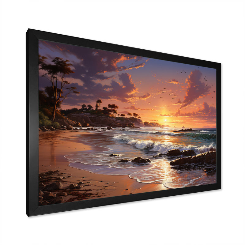 " Beach Sunset Beach III ", Black Picture Framed, 12" H x 20" W x 1" D