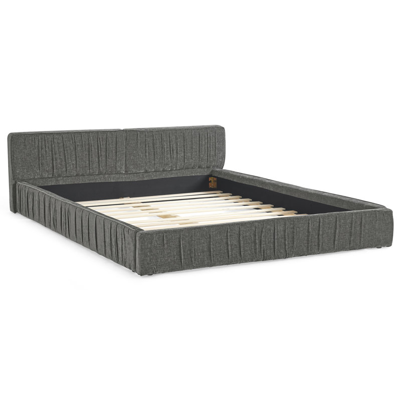 Structure de lit grand format avec fond en chenille, aspect plissé, style moderne, couleur grise, solide pour une utilisation durable, lit plateforme, quincaillerie d'assemblage simple, tête de lit, tissu