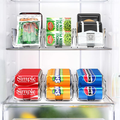 Organisateur et distributeur de canettes de soda pour réfrigérateur / garde-manger, transparent, ensemble de 6