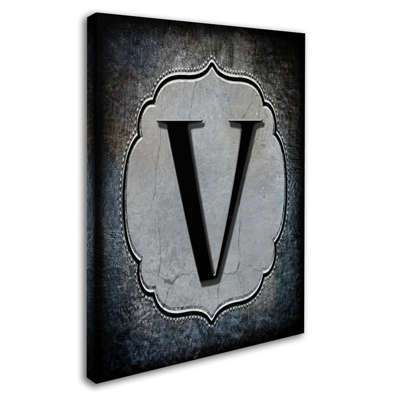 « letter v », art textuel sur toile tendue, H 24 po x l 18 po x P 2 po