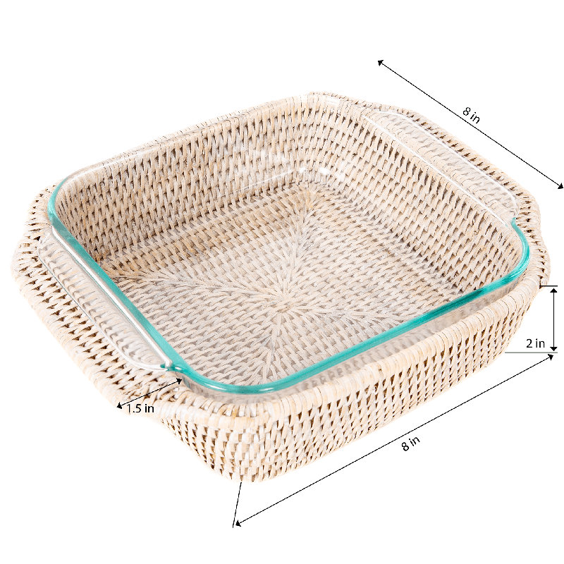 Panier de boulanger carré en rotin Sampson, Blanc délavé