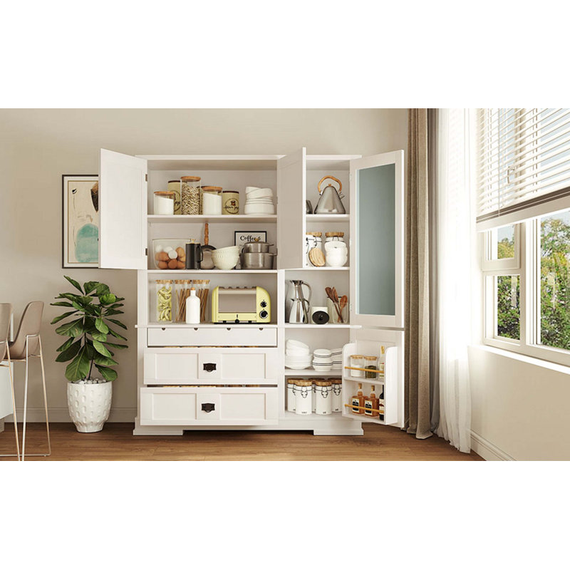Traditional 63.3X17.8X78.3Inch Freestanding Buffet With Hutch, White