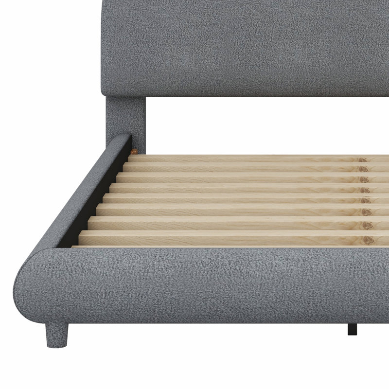 Lit plateforme tapissier, structure solide et design courbé élégant, Gris, Grand lit