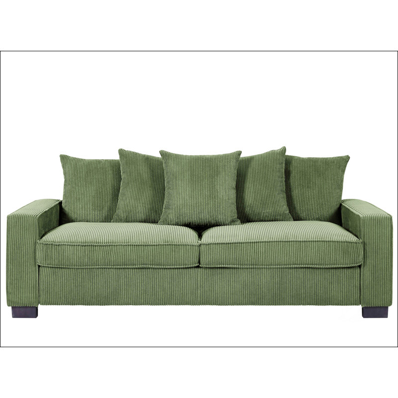 Canapé en velours côtelé avec 5 coussins assortis Conception élégante Canapé 3 places spacieux et confortable, Vert foncé