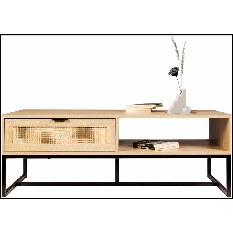 Meuble télé avec compartiment de rangement et tiroir Cove Coastal Modern, parfait pour les espaces de divertissement organisés et élégants