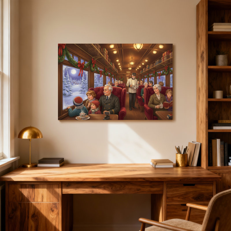 Christmas Christmas Train Interior Scene With Passengers