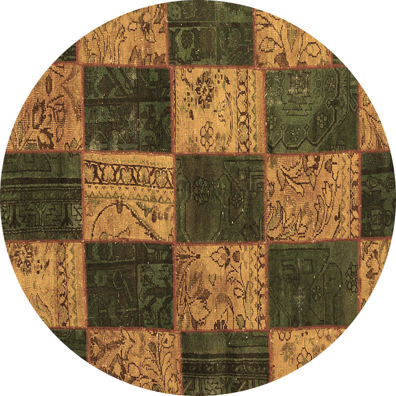 Tapis écossais tissé à la machine en brun / vert, Rond 7 pi