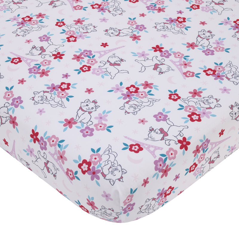 Drap-housse pour lit de bébé super doux rose, blanc et bleu sarcelle Disney Aristochats