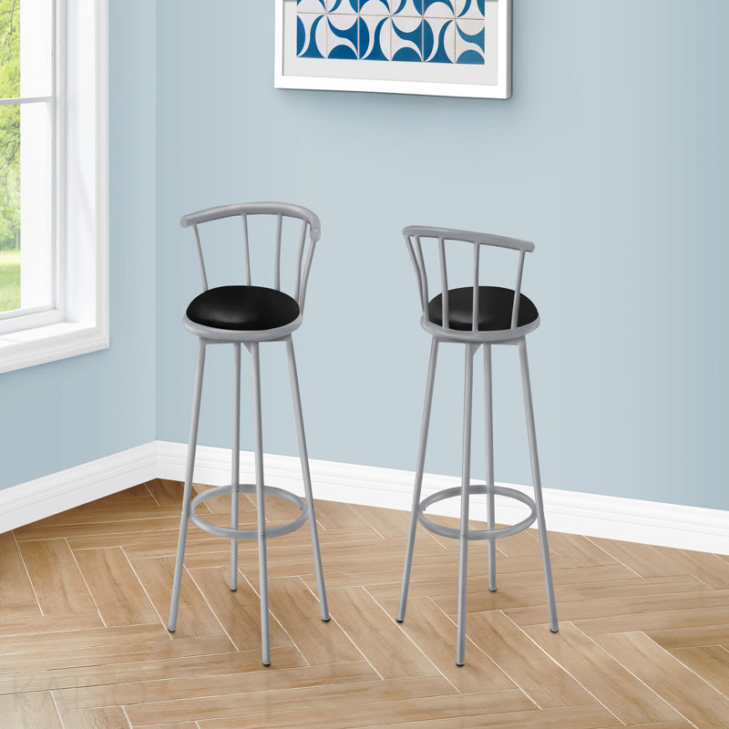 Tabouret de bar, ensemble de 2, pivotant, hauteur de bar, métal gris, aspect cuir noir, contemporain, moderne