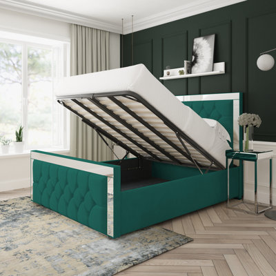 Sage Plush Velvet Upholstered Ottoman Bed Frame