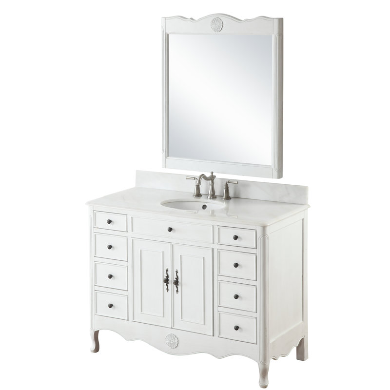 Ensemble de meuble-lavabo simple 47 po avec miroir Medina, Blanc vieilli