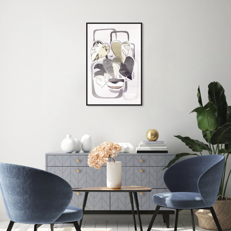 " Monsterra In Minimalism " Painting Print, Black Framed Canvas, 30" H x 20" W