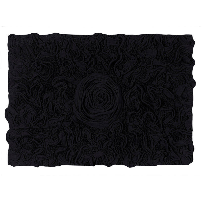 Schoenberger Floral Design Cotton Bath Rug, 24" L x 17" W, Black