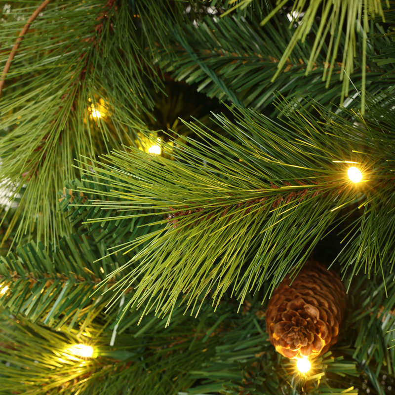 Sapin de Noël artificiel de 1,80 m en pin mélangé avec des pommes de pin, des branches, des guirlandes lumineuses DEL et un support en métal