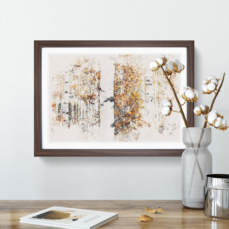 Birch Trees in Autumn Watercolour - Picture Frame Graphic Art Print, 62cm H x 87cm W x 2cm D, Walnut Framed