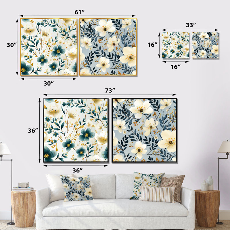 Auturier - ensemble de 2 impressions murales florales, Cadre flottant noir, H 16 po x l 33 po x P 1 po