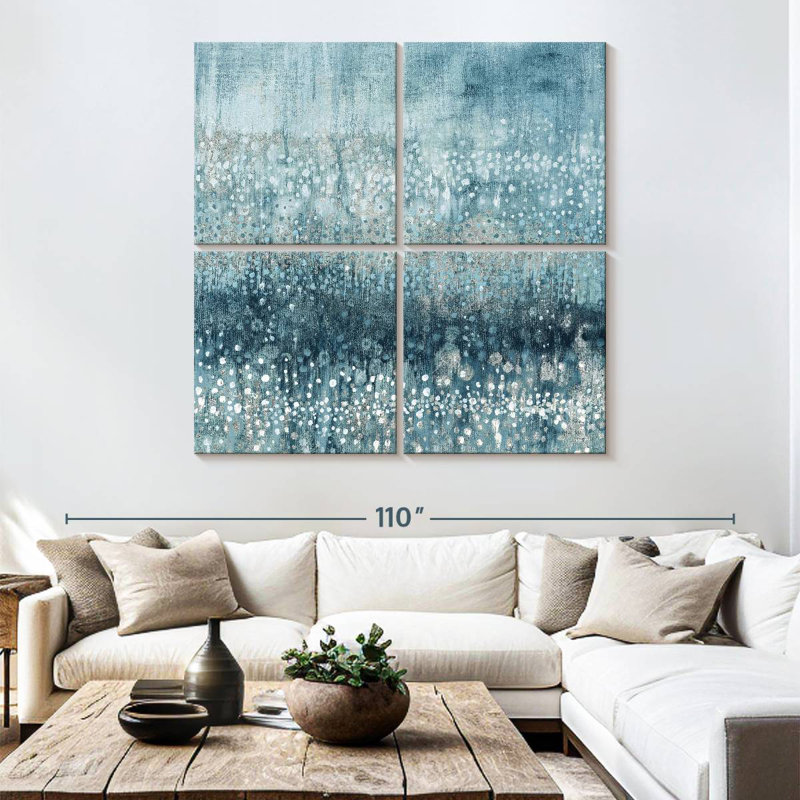 Pluie abstraite III bleu argent