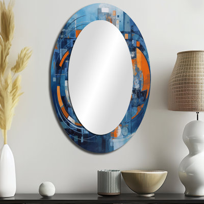 Miroir mural orange et bleu géométrique équilibré II - Modern