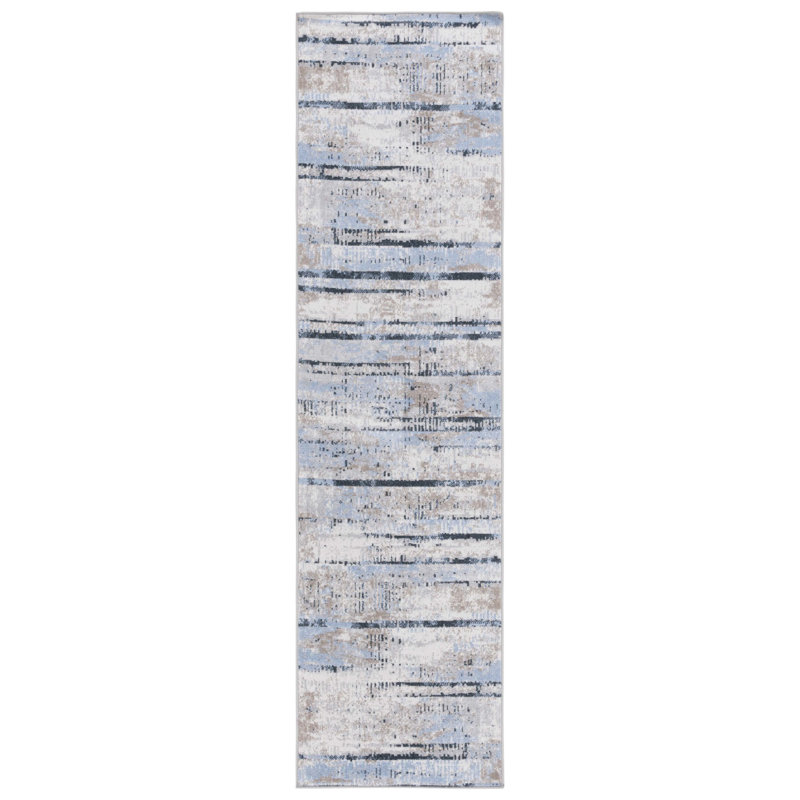 Abstract Handmade Flatweave Polyester Area Rug in Blue/Gold, Runner 2'2" x 8'