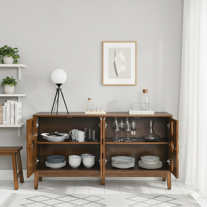 Versatile Mid Century Modern Storage Cabinet for All Rooms, Enhancing Organization and Aesthetics., Walnut
