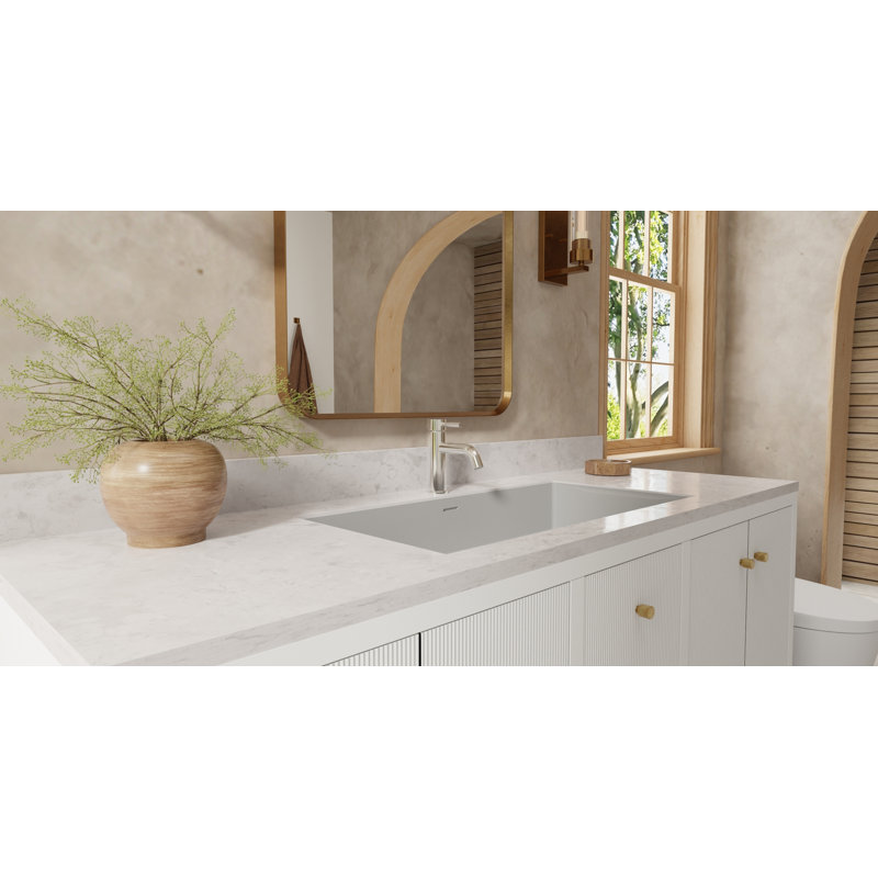 Lavabo de salle de bain encastrable en pierre 31,4 po x 16,7 po Badeloft UB-05-L-GGRY en gris brillant, Gris lustré