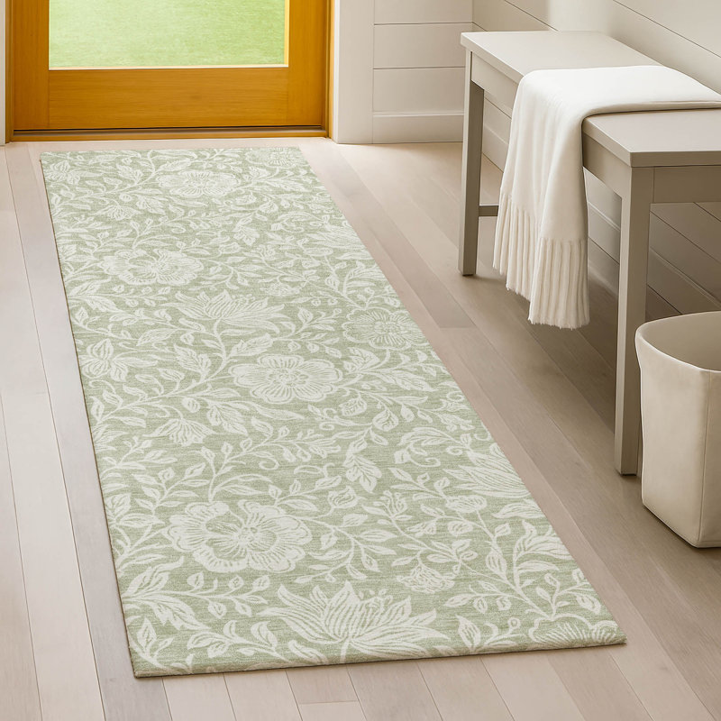 Machine Washable Indoor/Outdoor Chantille ACN2572 Floral Rug, 2'3" x 7'6" Runner, Celery